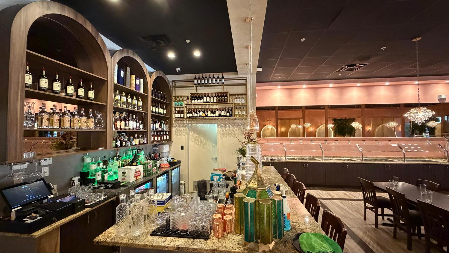 Full bar and dining room at Bombay Grove