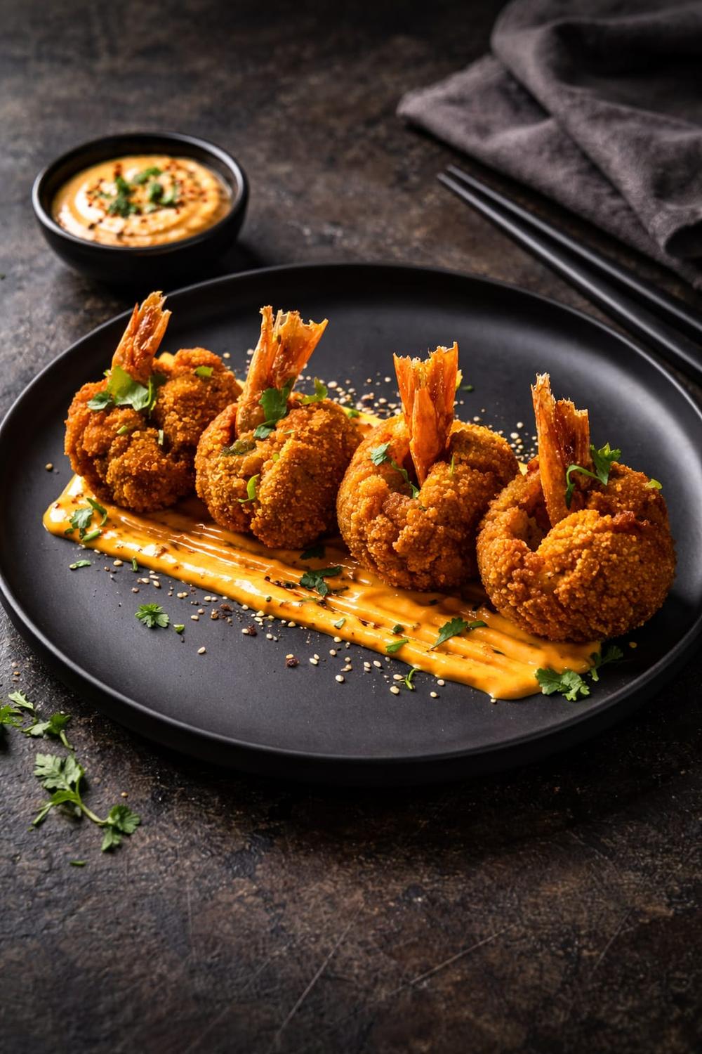Crispy shrimp lollipops with dipping sauce